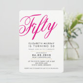 BOLD 50TH verjaardagsfeest INVITE script zwart roz Kaart (Staand voorkant)