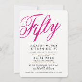 BOLD 50TH verjaardagsfeest INVITE script zwart roz Kaart (Voorkant)