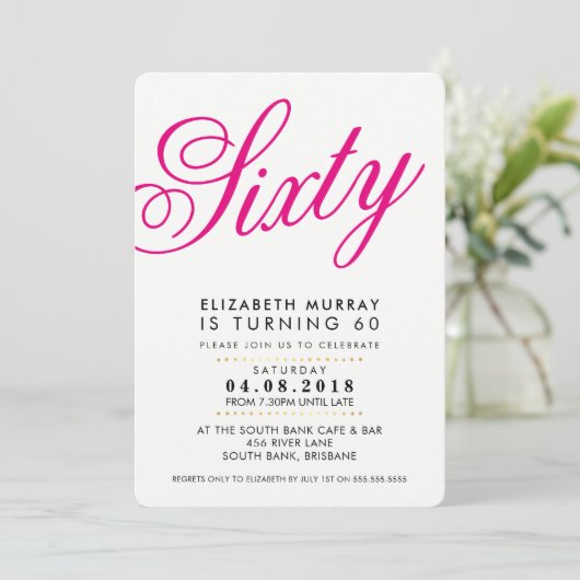 BOLD 60E verjaardagsfeestje UITNODIGEN script zwar Kaart (Staand voorkant)