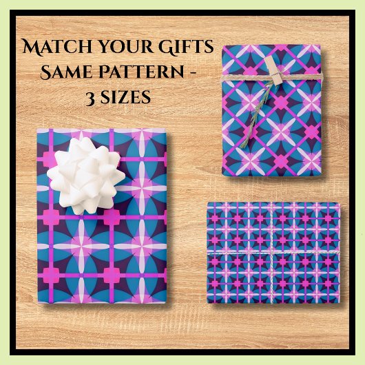 Bold 60's Retro Print Hot Pink Blauwgroen Blauw Inpakpapier Vel