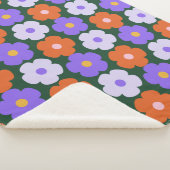 Bold 70s Retro Bloempatroon Paarse Groen Gezellig Sherpa Deken (3/4)