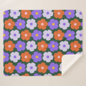 Bold 70s Retro Bloempatroon Paarse Groen Gezellig Sherpa Deken (Voorkant (horizontaal))