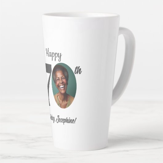 Bold 70th Birthday Photo Latte Mok (Rechterhoek)