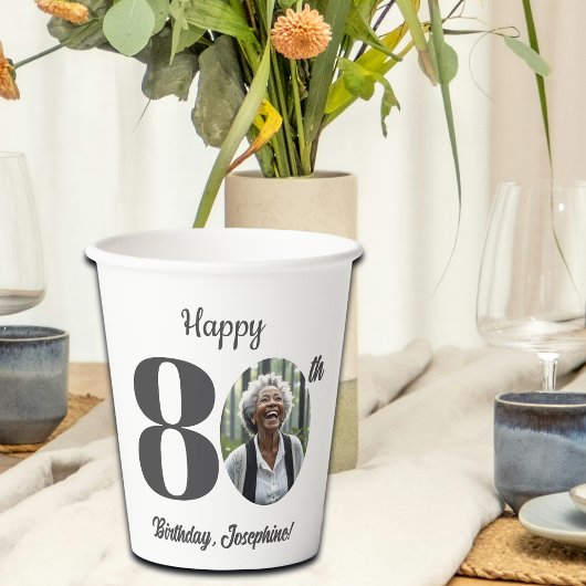 Bold 80th Birthday Party Photo Papieren Bekers