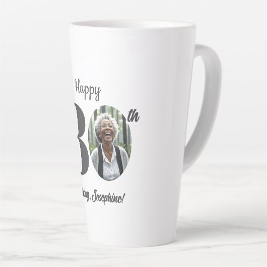 Bold 80th Birthday Photo Latte Mok (Rechterhoek)