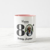 Bold 80th Birthday Photo Tweekleurige Koffiemok (Center)
