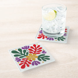 Bold Abstract Coaster Floral Matisse Style Glazen Onderzetter