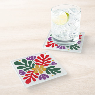 Bold Abstract Coaster Floral Matisse Style Glazen Onderzetter