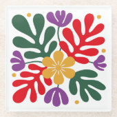 Bold Abstract Coaster Floral Matisse Style Glazen Onderzetter (Voorkant)