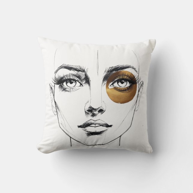 Bold Abstract Female Face with Gold Eye Accent – A Kussen (Voorkant)
