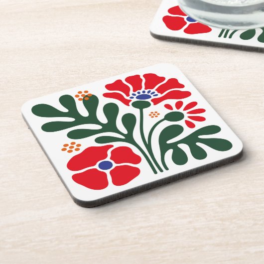 Bold Abstract Floral Coaster with Poppy Motif Bier Onderzetter (Linkerzijde)