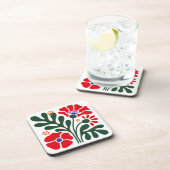 Bold Abstract Floral Coaster with Poppy Motif Bier Onderzetter (Rechterzijde)