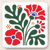 Bold Abstract Floral Coaster with Poppy Motif Bier Onderzetter (Voorkant)