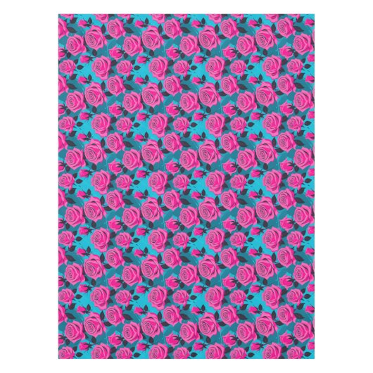 Bold Abstract Roses In Neon Pink  Tafelkleed (Voorkant)
