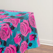 Bold Abstract Roses In Neon Pink  Tafelkleed (Voorbeeld)
