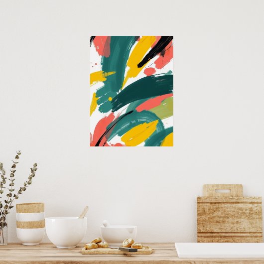 Bold Abstract Strokes Art: Teal & Yellow Poster (Keuken)