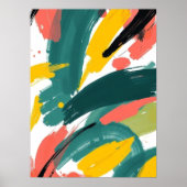 Bold Abstract Strokes Art: Teal & Yellow Poster (Voorkant)