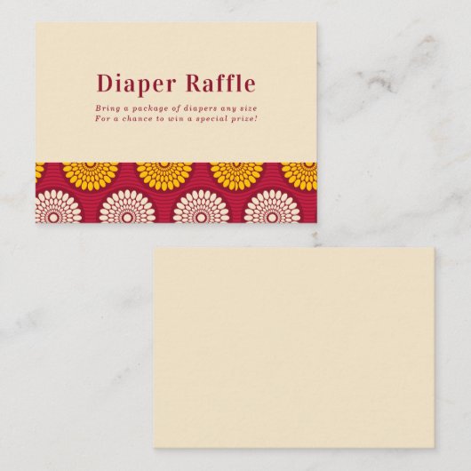 Bold African Wax Print Red & Yellow Diaper Raffle Informatiekaartje (Voorkant / Achterkant)