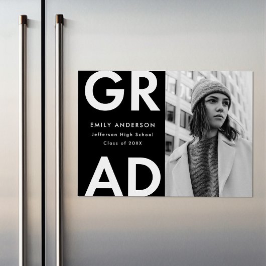 Bold Afstudeerder Black Photo Afstuderen Magnetische Uitnodiging