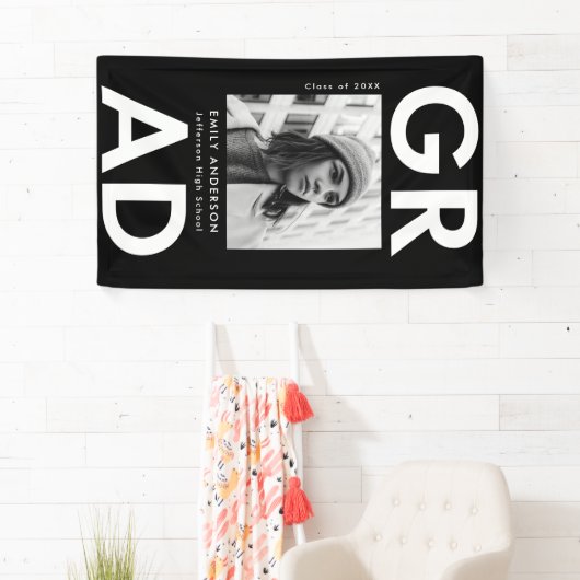 Bold Afstudeerder Black Photo Afstuderen Spandoek (Insitu)