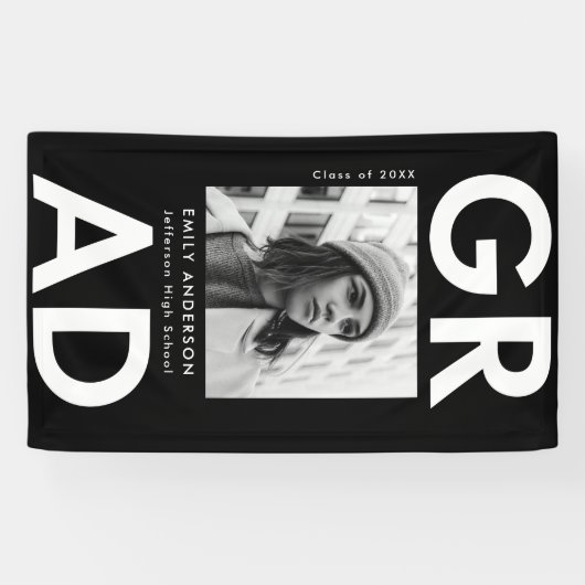 Bold Afstudeerder Black Photo Afstuderen Spandoek (Horizontaal)