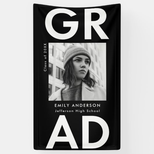 Bold Afstudeerder Black Photo Afstuderen Spandoek (Verticaal)