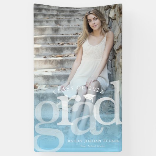 Bold AFSTUDEERDER Blue Ombre Overlay Foto Afstuder Spandoek (Verticaal)