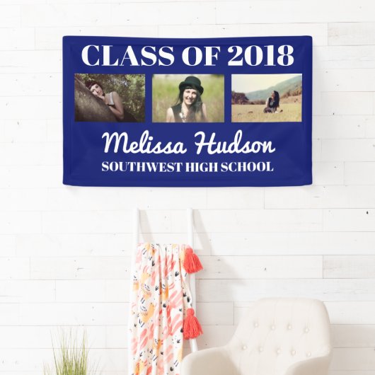 Bold Afstudeerder Navy Blue Gefeliciteerd, drie fo Spandoek (Insitu)