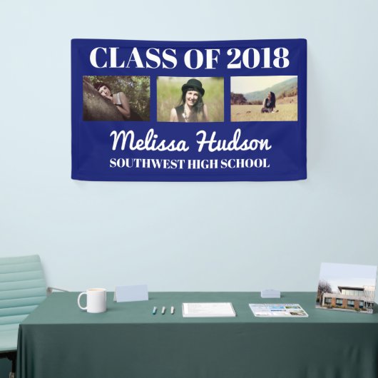 Bold Afstudeerder Navy Blue Gefeliciteerd, drie fo Spandoek (Beurs)