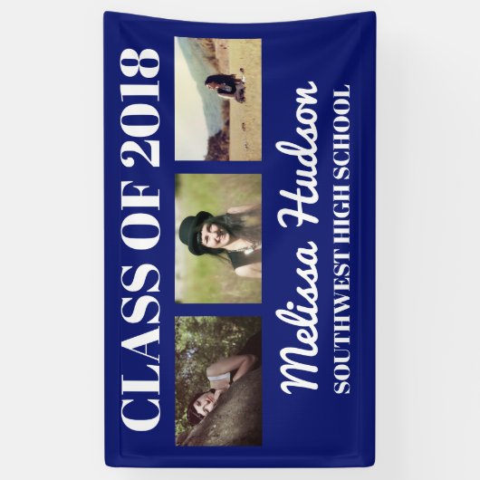 Bold Afstudeerder Navy Blue Gefeliciteerd, drie fo Spandoek (Verticaal)