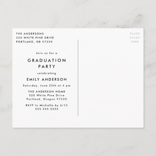 Bold Afstudeerder Red Photo Graduparty Uitnodiging Briefkaart (Achterkant)