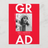 Bold Afstudeerder Red Photo Graduparty Uitnodiging Briefkaart (Voorkant)