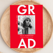 Bold Afstudeerder Red Photo Graduparty Uitnodiging Briefkaart