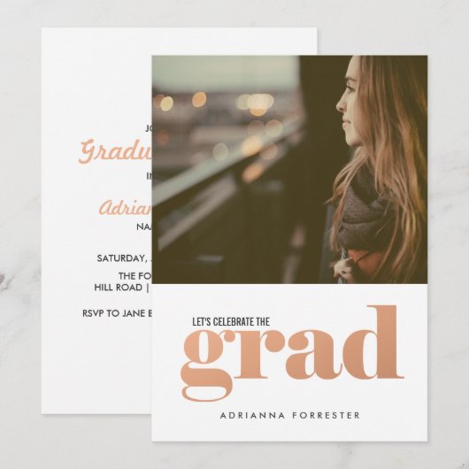 Bold Afstudeerder Roos Gold Typografie Foto Kaart (Voorkant / Achterkant)