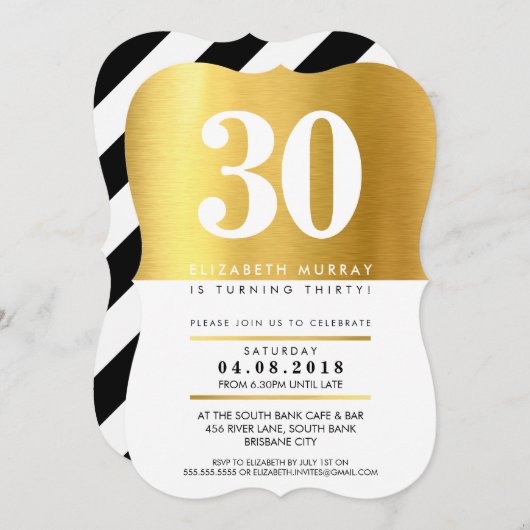 BOLD AGE NUMMER cool faux gold folie 30TH INVITE Kaart (Voorkant / Achterkant)