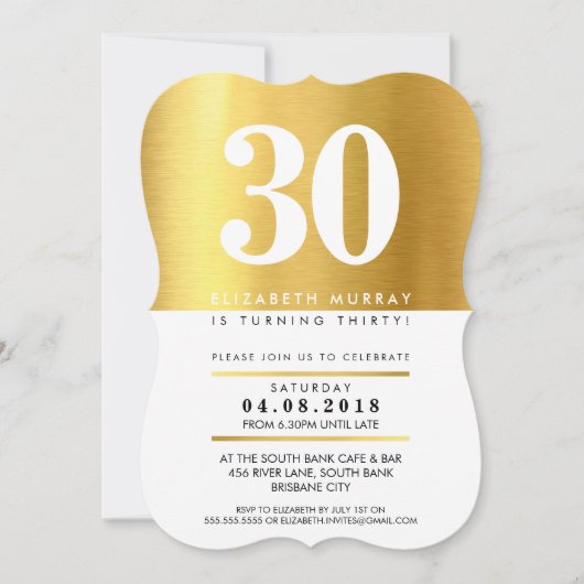 BOLD AGE NUMMER cool faux gold folie 30TH INVITE Kaart (Voorkant)