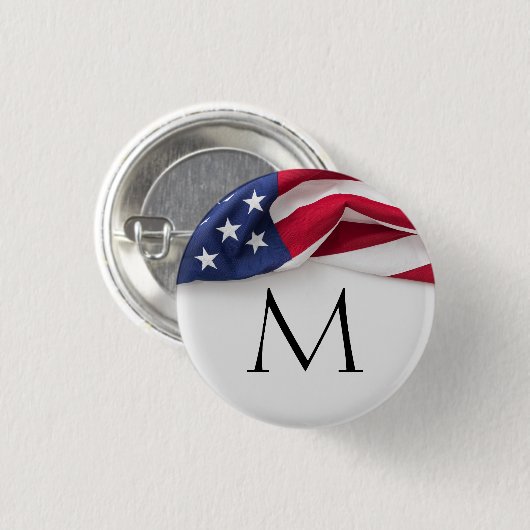 Bold American Flag Monogrammed Ronde Button 3,2 Cm (Voorkant /achterkant)