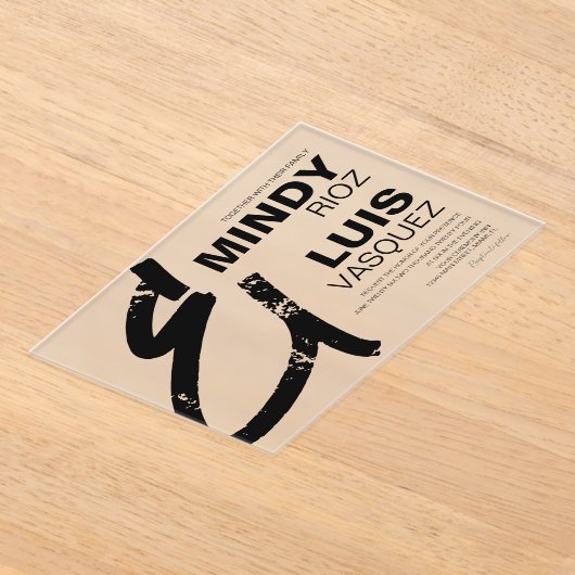 BOLD AMPERSAND Grunge Black White Wedding Acryl Uitnodigingen (Laagn)