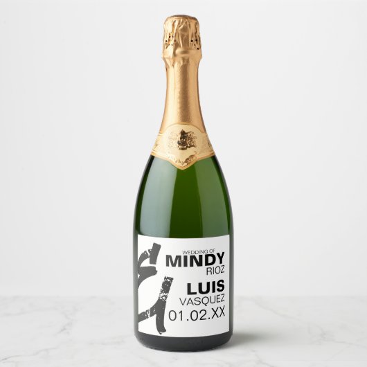 BOLD AMPERSAND Grunge Black White Wedding Sparkling Wijnetiket (Voorkant)