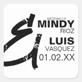 BOLD AMPERSAND Grunge Black White Wedding Vierkante Sticker