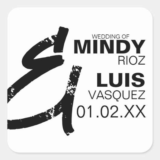 BOLD AMPERSAND Grunge Black White Wedding Vierkante Sticker (Voorkant)