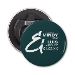 BOLD AMPERSAND Grunge Green White Wedding Button Flesopener