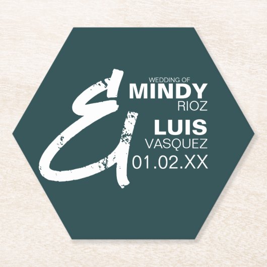 BOLD AMPERSAND Grunge Green White Wedding Kartonnen Onderzetters (Voorkant)