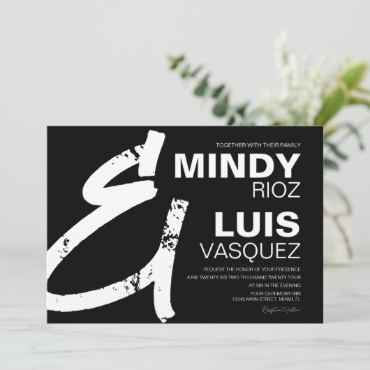 BOLD AMPERSAND Grunge Script Black Weddenschap Kaart (Staand voorkant)