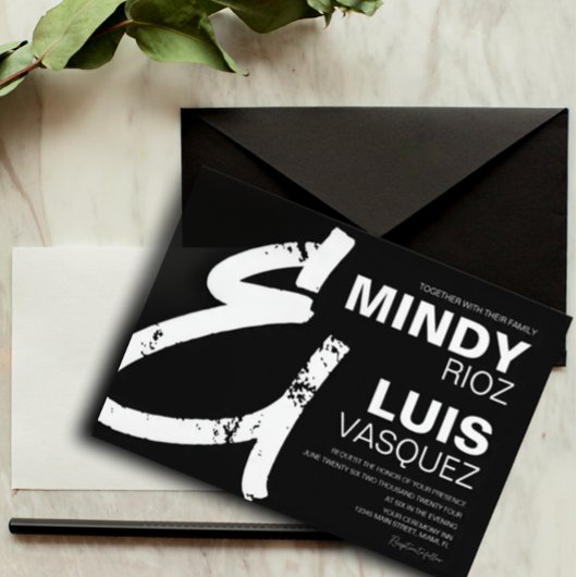 BOLD AMPERSAND Grunge Script Zwarte Bruiloft Kaart