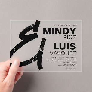 BOLD AMPERSAND Grunge Zwart Wit Trouwen Acryl Uitnodigingen