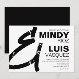 BOLD AMPERSAND Grunge Zwart Wit Trouwen Kaart