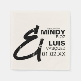 BOLD AMPERSAND Grunge Zwart Wit Trouwen    Servet