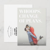 Bold and Cheeky Typographic Wedding Postponed Aankondigingskaart (Voorkant / Achterkant)