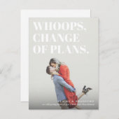 Bold and Cheeky Typographic Wedding Postponed Aankondigingskaart (Voorkant / Achterkant)